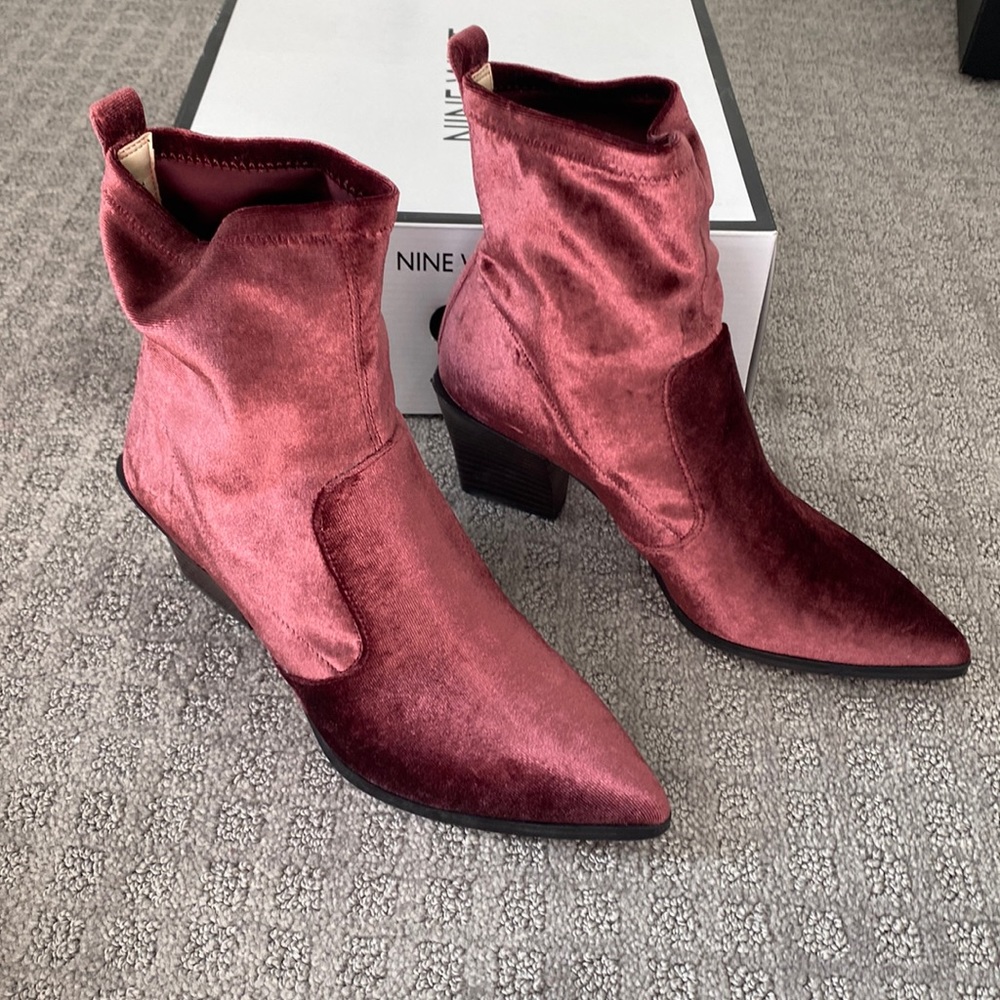 Burgundy velvet boots